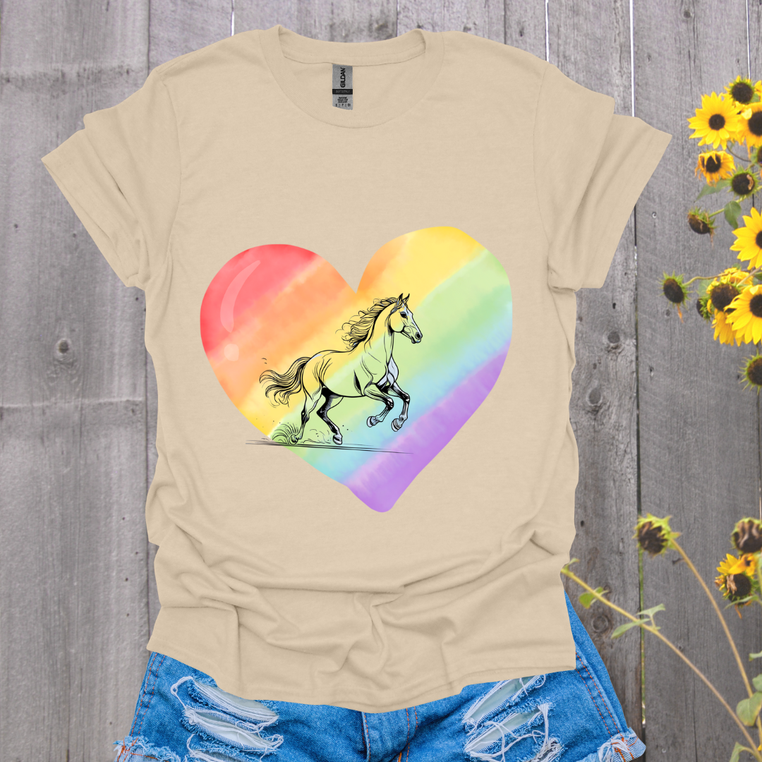 Rainbow Heart Pride Horse T-Shirt