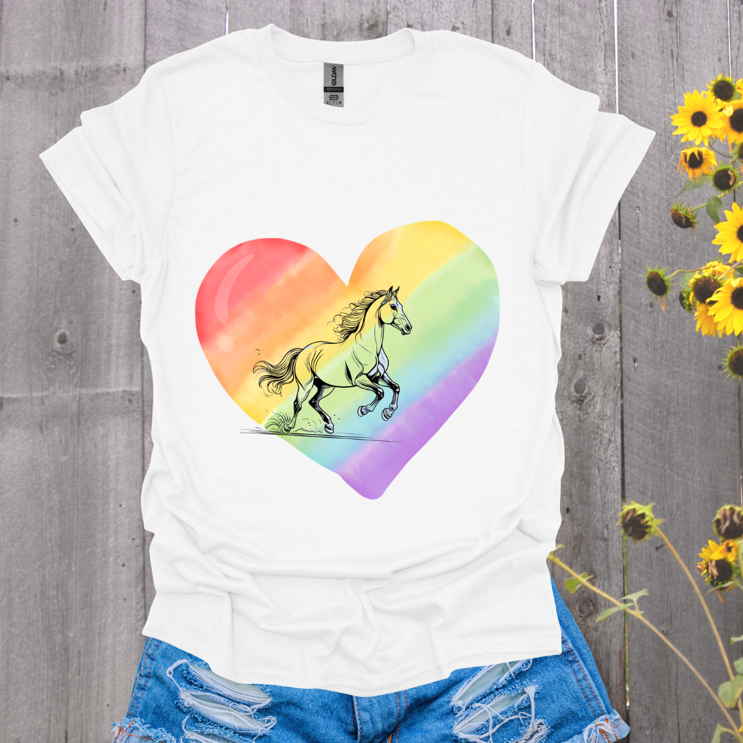 Rainbow Heart Pride Horse T-Shirt