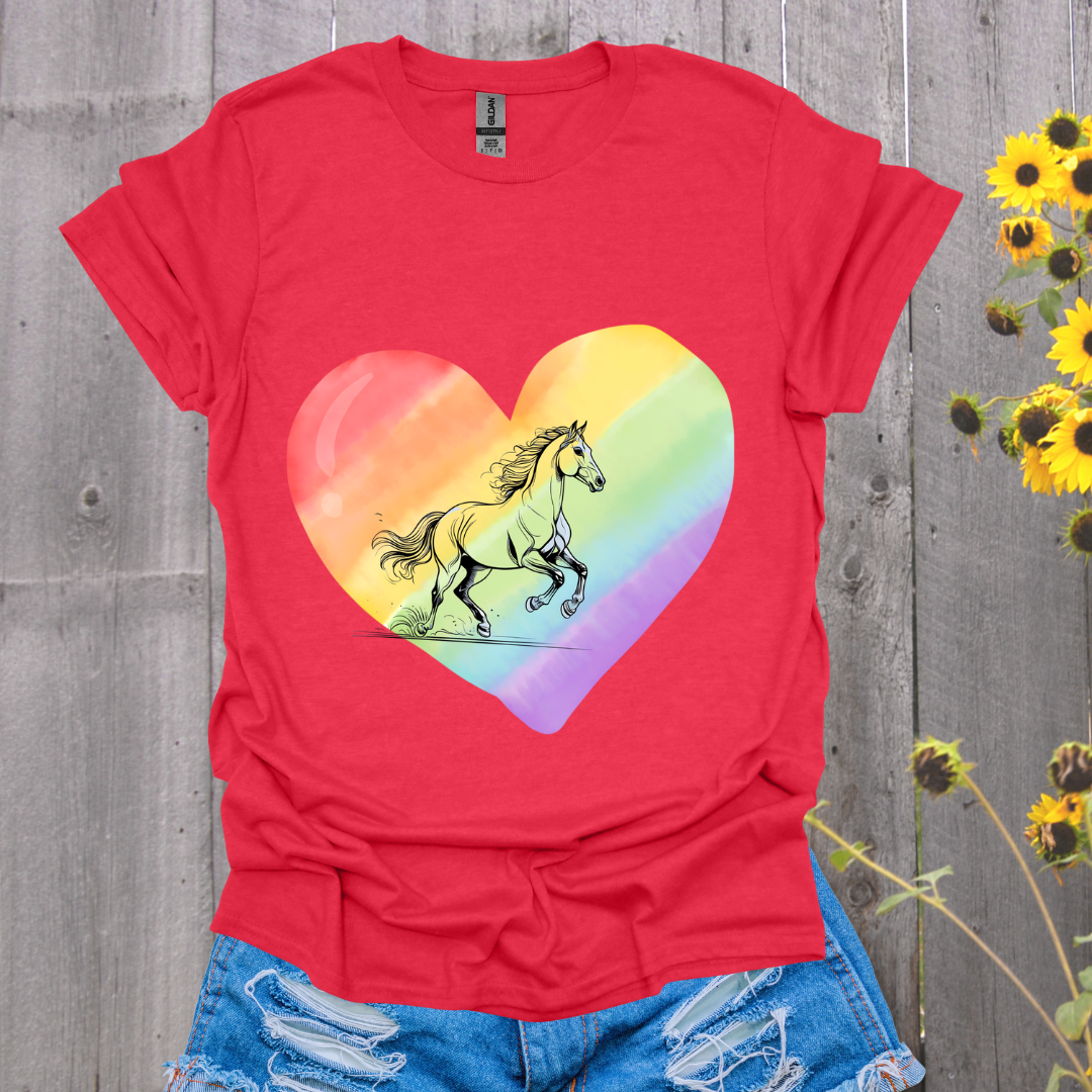 Rainbow Heart Pride Horse T-Shirt