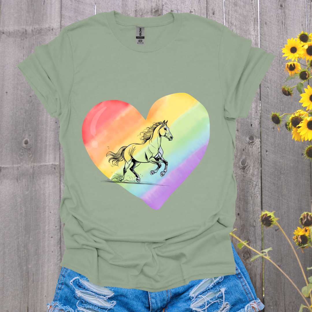 Rainbow Heart Pride Horse T-Shirt