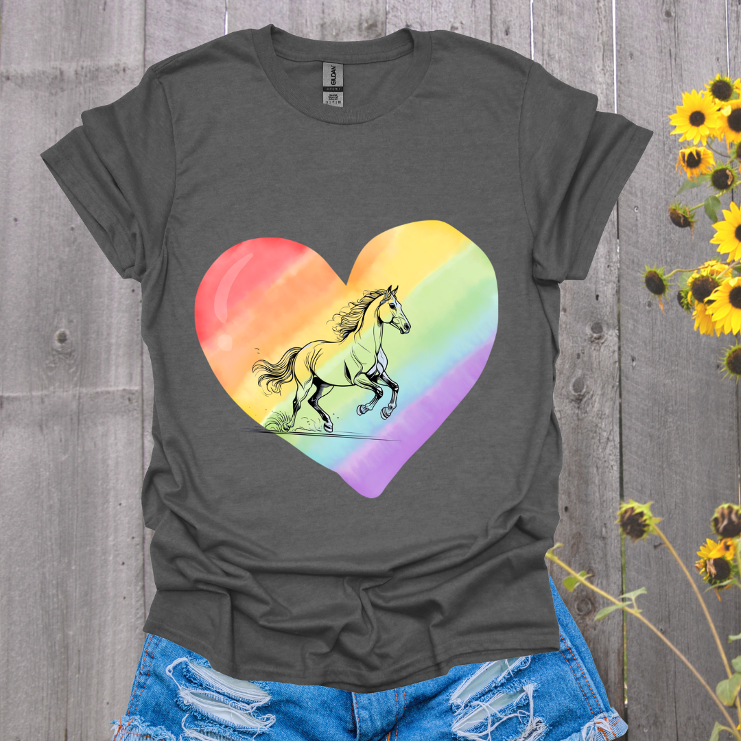 Rainbow Heart Pride Horse T-Shirt