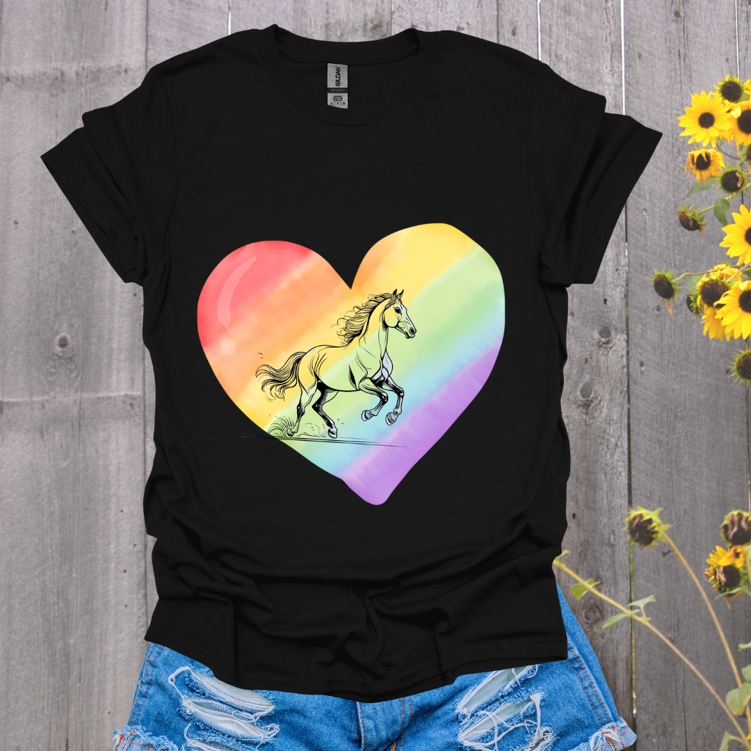 Rainbow Heart Pride Horse T-Shirt