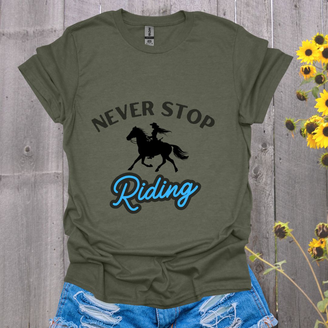 Never Stop Riding Horse T-Shirt - Unisex Softstyle