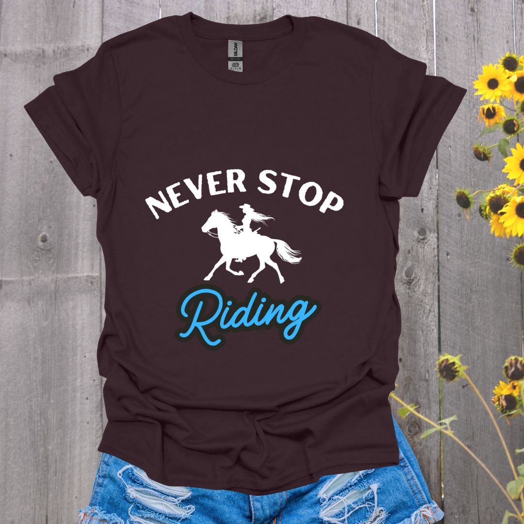 Never Stop Riding Horse T-Shirt - Unisex Softstyle