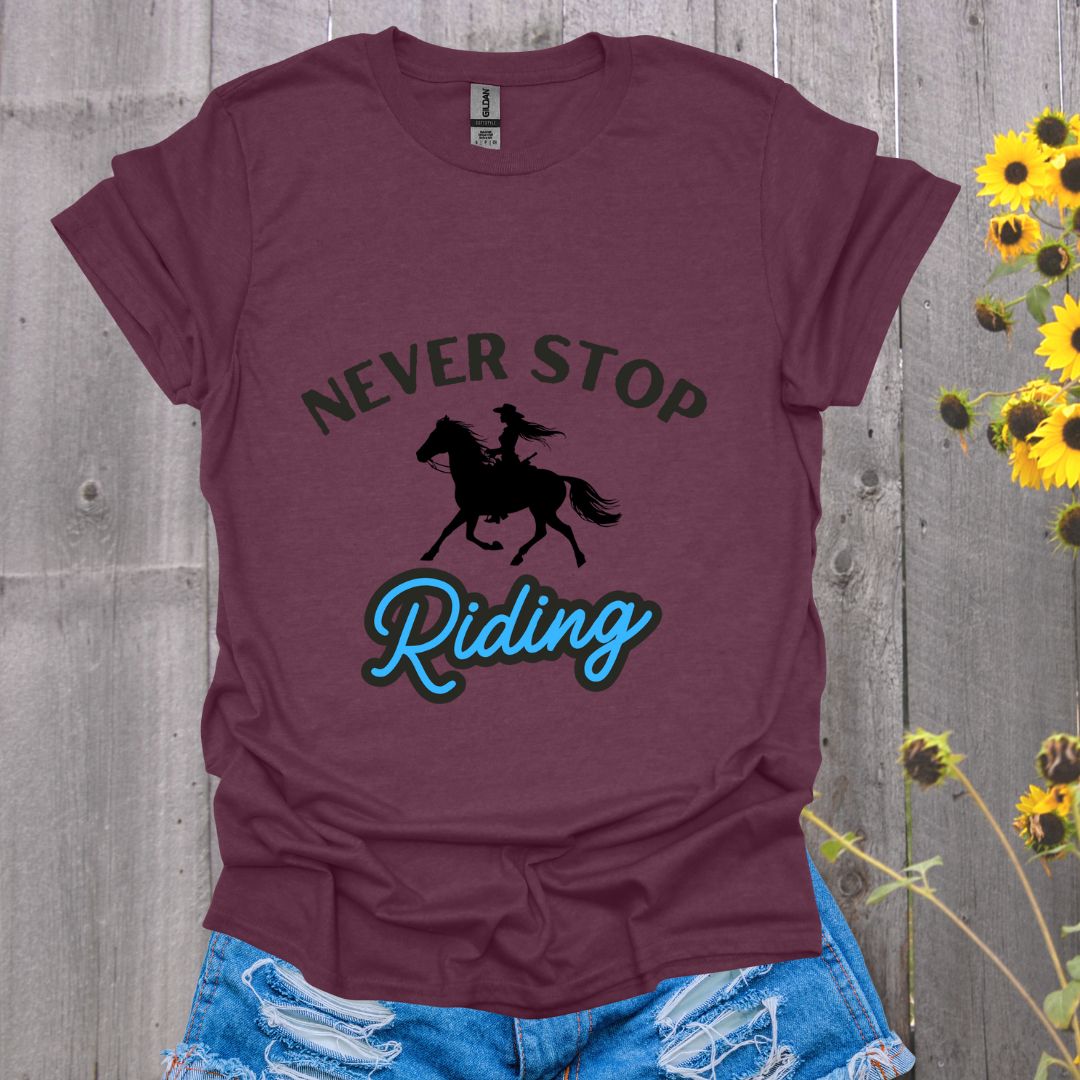 Never Stop Riding Horse T-Shirt - Unisex Softstyle