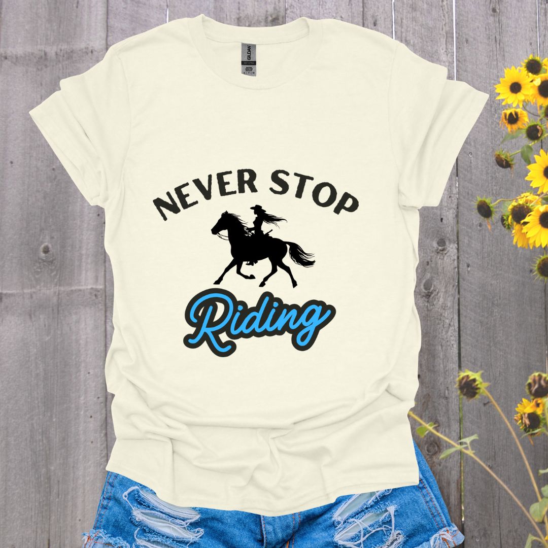 Never Stop Riding Horse T-Shirt - Unisex Softstyle