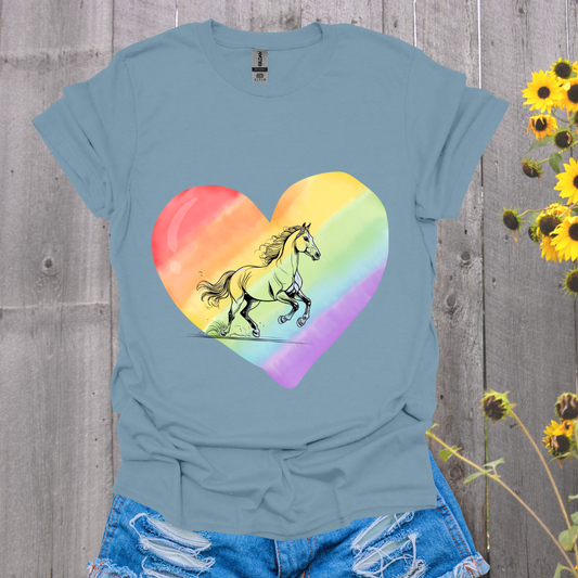 Rainbow Heart Pride Horse T-Shirt